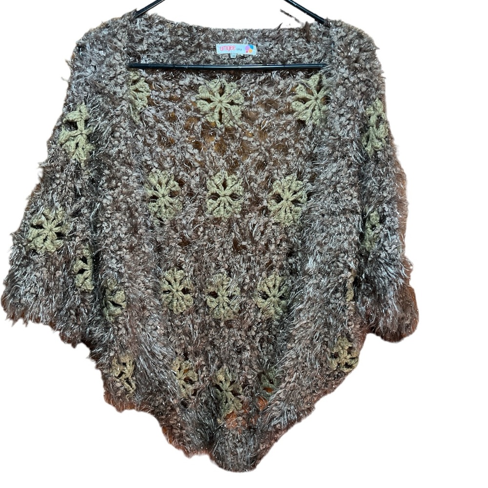 UMGEE USA CROCHET Brown Fuzzy Crop SHRUG SWEATER Sz M/L